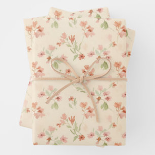 Ditsy scattered floral blush, pink and sage wrapping paper sheet