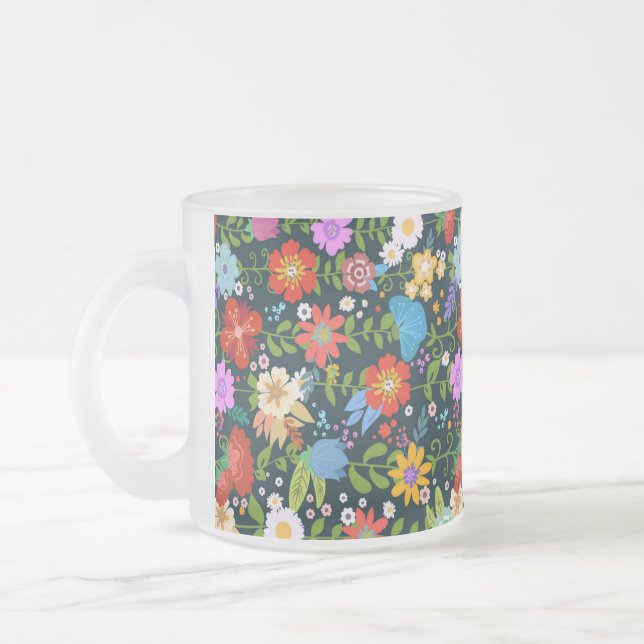 Ditsy seamless Flowers Pattern-13554 Frosted Glass Coffee Mug (Left)