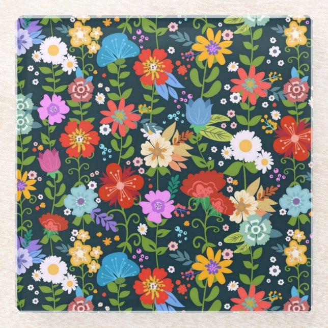 Ditsy seamless Flowers Pattern-13554 Glass Coaster (Front)