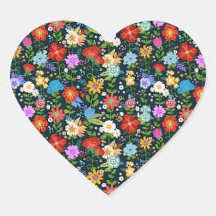 Ditsy seamless Flowers Pattern-13554 Heart Sticker