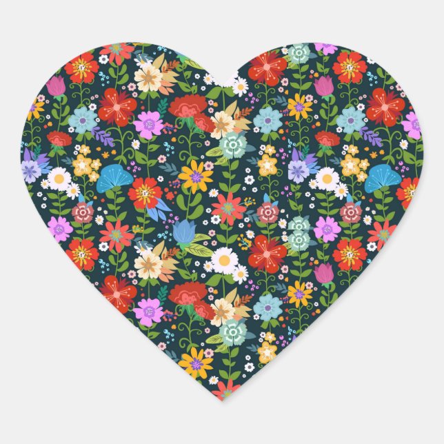 Ditsy seamless Flowers Pattern-13554 Heart Sticker (Front)