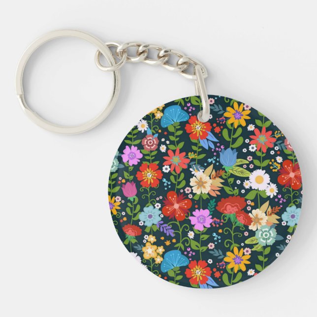 Ditsy seamless Flowers Pattern-13554 Key Ring (Front)