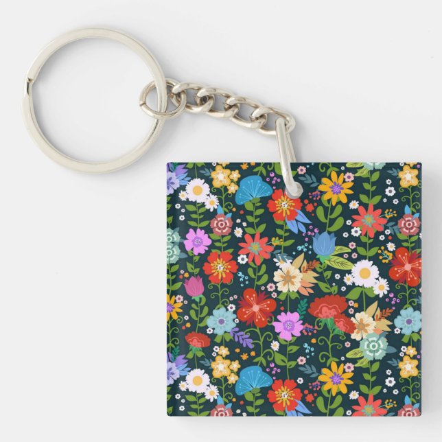 Ditsy seamless Flowers Pattern-13554 Key Ring (Front)