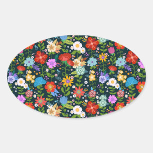 Ditsy seamless Flowers Pattern-13554 Oval Sticker
