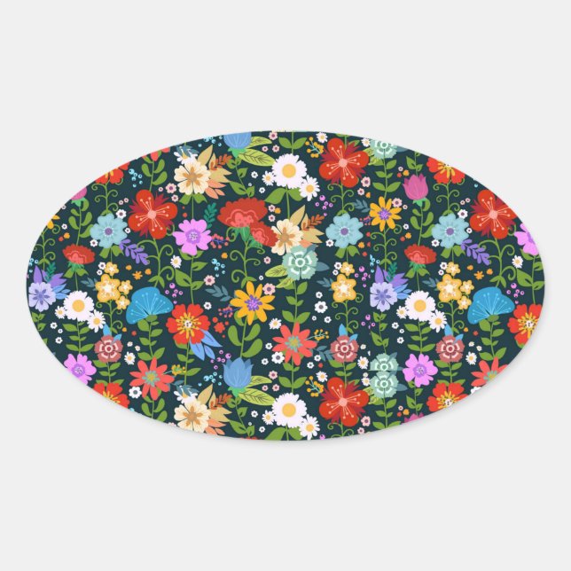 Ditsy seamless Flowers Pattern-13554 Oval Sticker (Front)