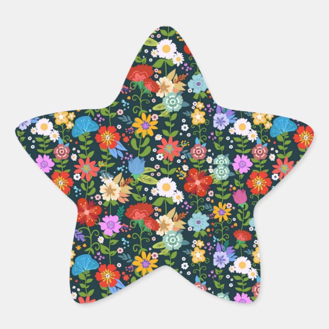 Ditsy seamless Flowers Pattern-13554 Star Sticker (Front)