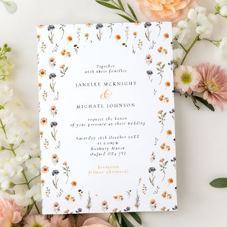 Ditsy Sunflowers & Wildflowers Fall Wedding  Invitation