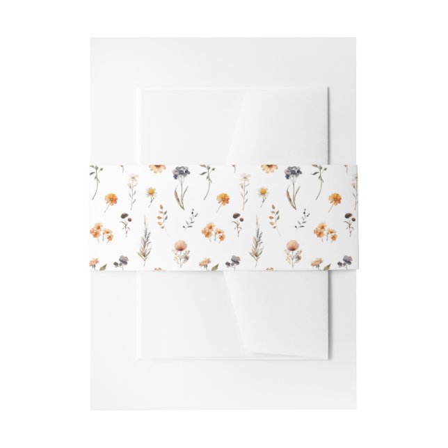 Ditsy Sunflowers & Wildflowers Fall Wedding Invitation Belly Band (Front Example)