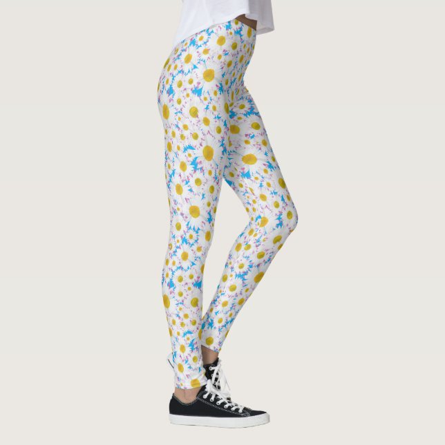 Ditsy White Daisies Pattern on Blue to Customise Leggings (Right)