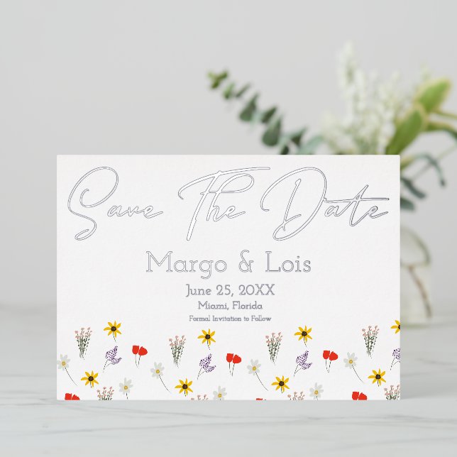 Ditsy Wild Flower Save the Date Pressed   (Standing Front)