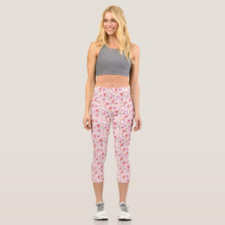 Ditsy Wild Flower Watercolor Capri Leggings