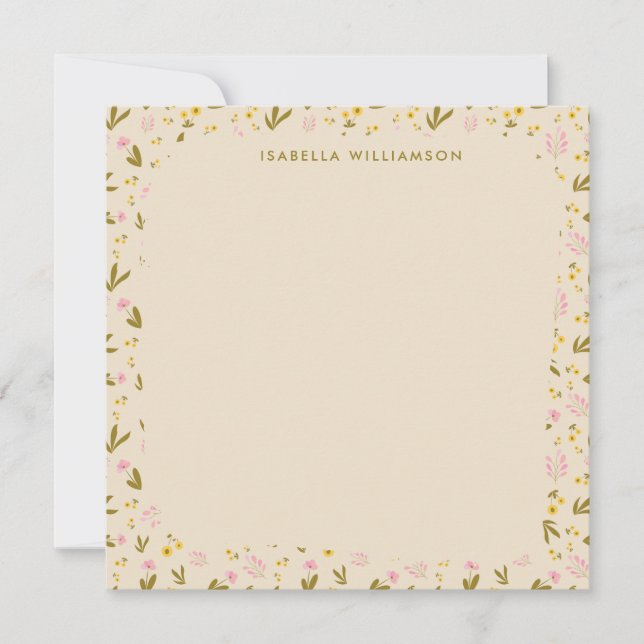 Ditsy Wildflower Border Pink Yellow Custom Name Card (Front)