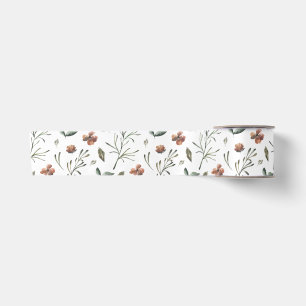Ditsy Woodsy Sienna Brown and Rose Dogwood Floral Satin Ribbon