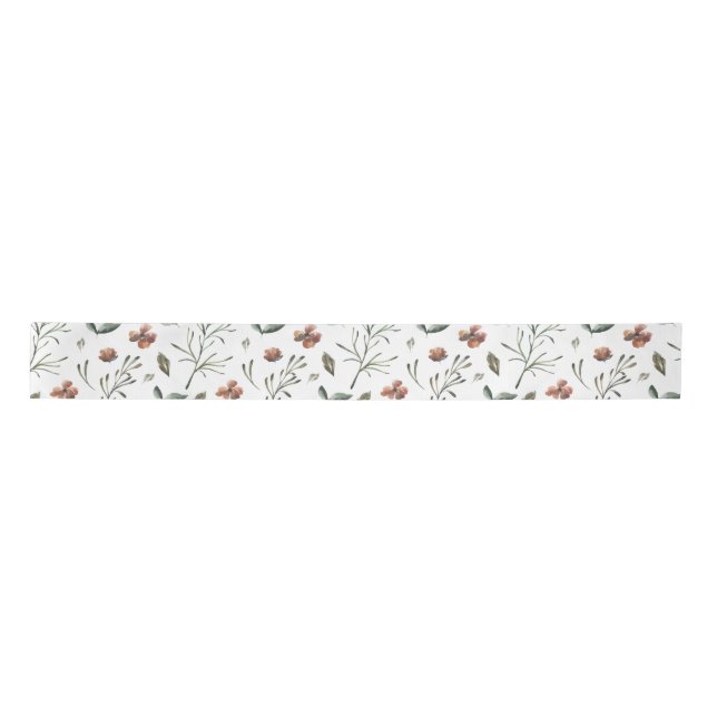 Ditsy Woodsy Sienna Brown and Rose Dogwood Floral Satin Ribbon (Front)