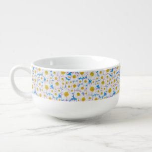 Ditzy Daisies on Blue Custom Ceramic Soup Mug