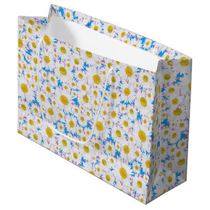 Ditzy Daisies on Blue Custom Large Gift Bag