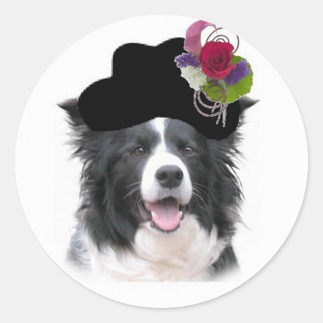 Ditzy Dogs~Border Collie Sticker~Easter Classic Round Sticker (Front)