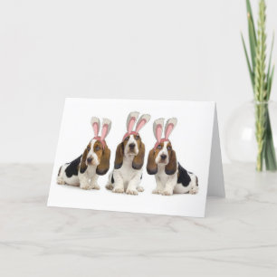 Ditzy Dogs~Original Notecard~Basset Hounds~Easter Holiday Card