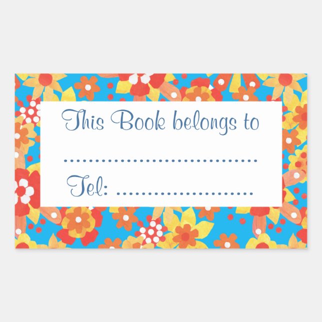 Ditzy Orange Flowers Stick-on Bookplates Rectangular Sticker (Front)