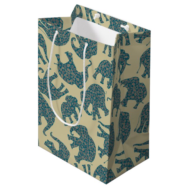 Ditzy Paisley Elephants on Beige Medium Gift Bag (Front Angled)