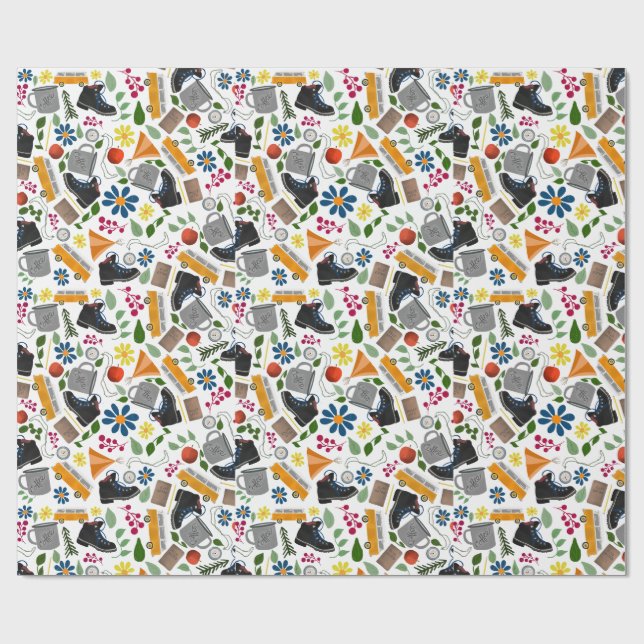Ditzy Whimsical Hiking Pattern Wrapping Paper (Flat)