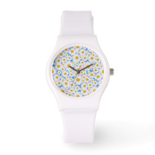 Ditzy White Daisies on Blue Custom Sporty Watch