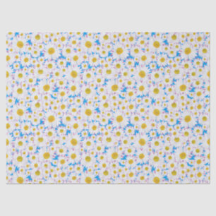 Ditzy White Daisies on Sky Blue Background Tissue Paper