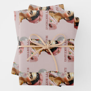 Diva blowing bubble gum Happy Birthday Wrapping Paper Sheet