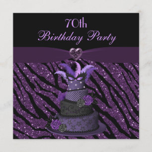 Diva Cake & Printed Zebra Glitter 70th Birthday Invitation