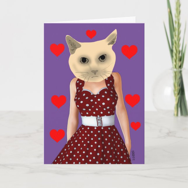 DIVA CAT WEARING A DRESS ART HELLO CARD (Front)