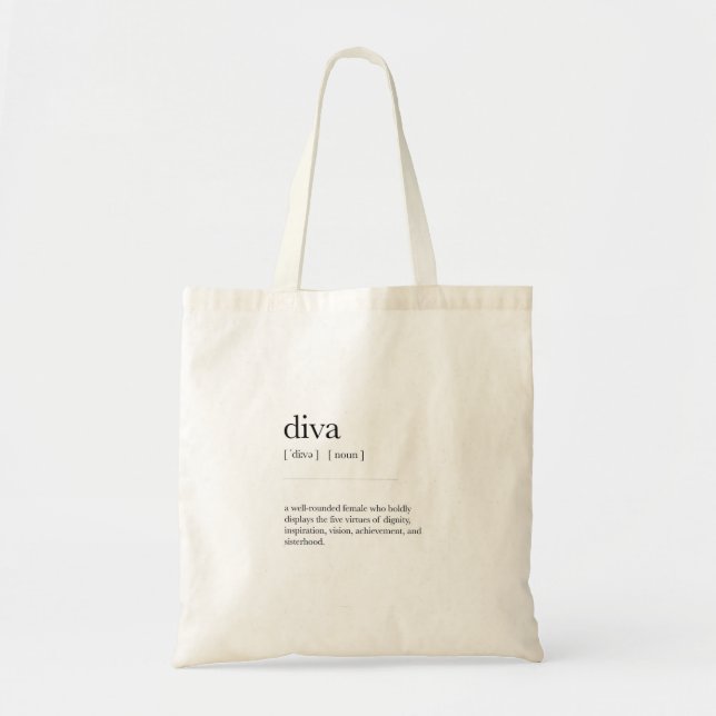 Diva Definition Meaning Dictionary Art Decor Tote Bag (Front)