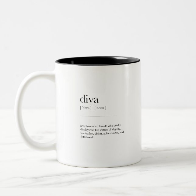 Diva Definition Meaning Dictionary Art Decor Two-Tone Coffee Mug (Left)