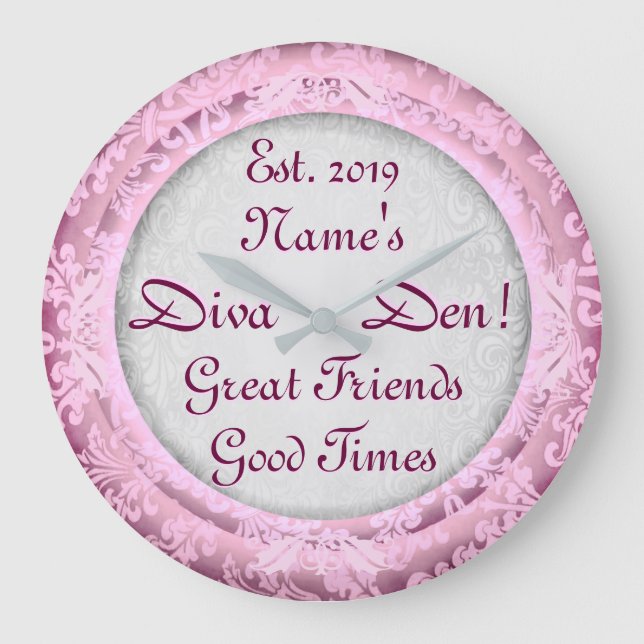 Diva Den Pink Decor! Mum Cave, Woman Cave! Large Clock (Front)