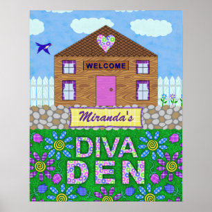 Diva Den Woman Cave Garden Hut Personalised Name Poster