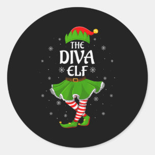 Diva Elf Christmas Family Girls Women Elf Squad Xm Classic Round Sticker