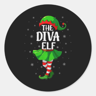 Diva Elf Christmas Girls Women Elf Squad Xmas Fami Classic Round Sticker