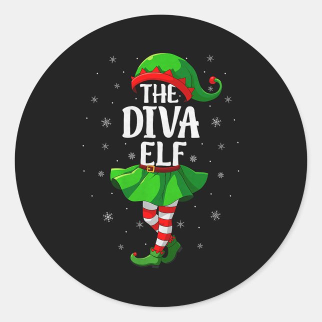 Diva Elf Christmas Girls Women Elf Squad Xmas Fami Classic Round Sticker (Front)