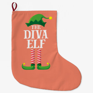 Diva Elf Matching Family Group Christmas Party Large Christmas Stocking