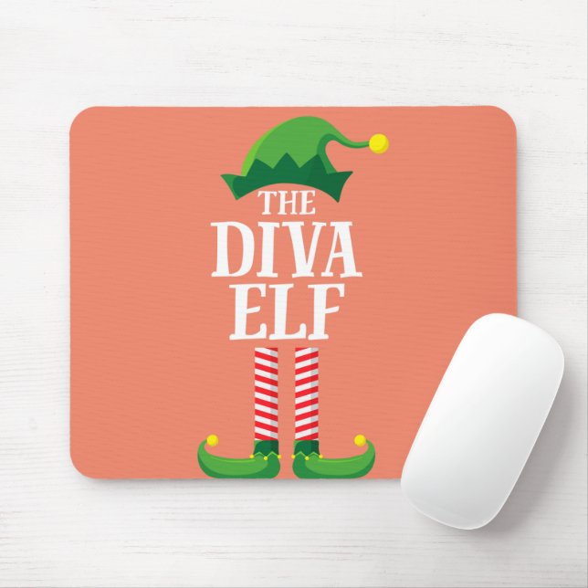 Diva Elf Matching Family Group Christmas Party Mouse Mat (With Mouse)