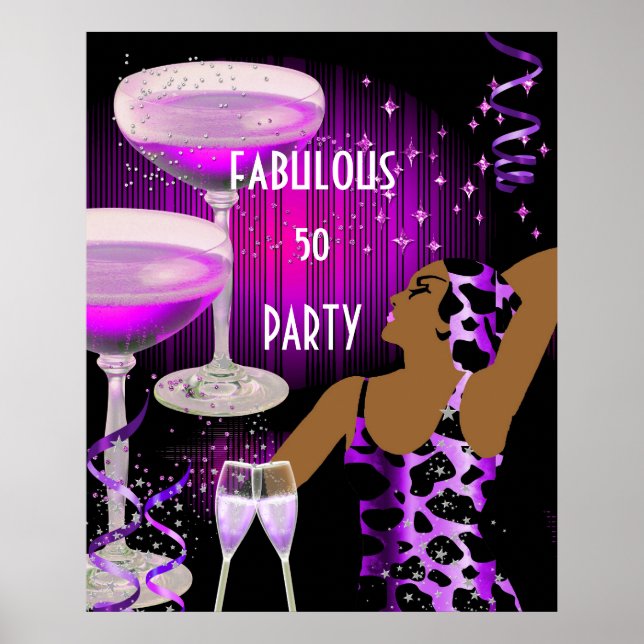 Diva Fabulous 50 LADY Purple Pink Champagne Poster (Front)