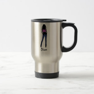 Diva Fashion Girl in Blue Jeans Travel Mug
