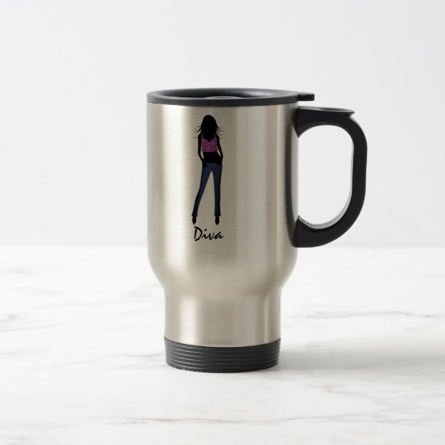 Diva Fashion Girl in Blue Jeans Travel Mug (Right)