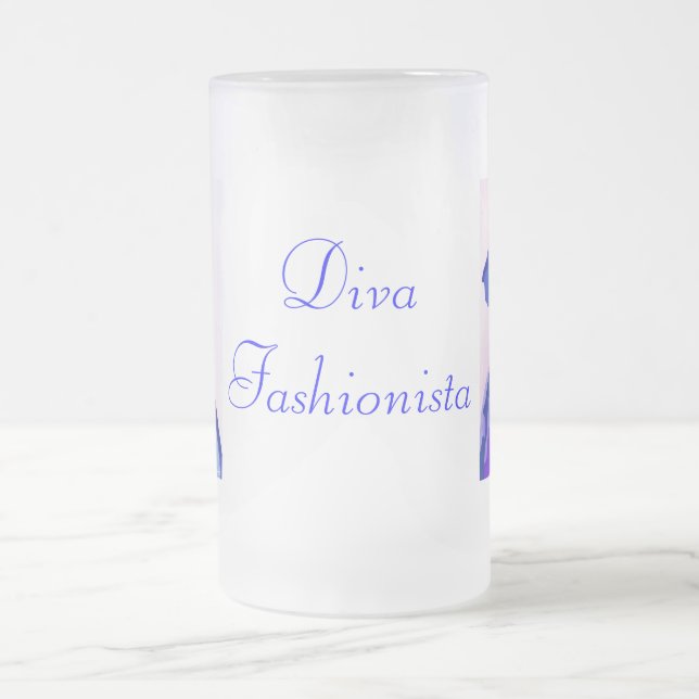 Diva Fashionista In Blue I Frosted Glass Beer Mug (Center)