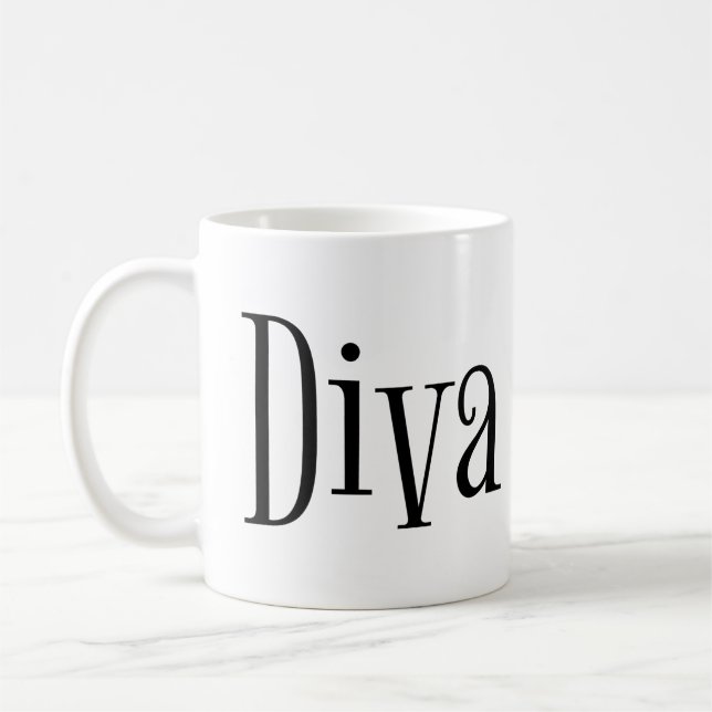 Diva Funny Whimsical Typography Coffee Mug (Left)