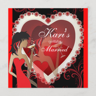 Diva Girls Night Out in a Jewel Heart Red Invitation