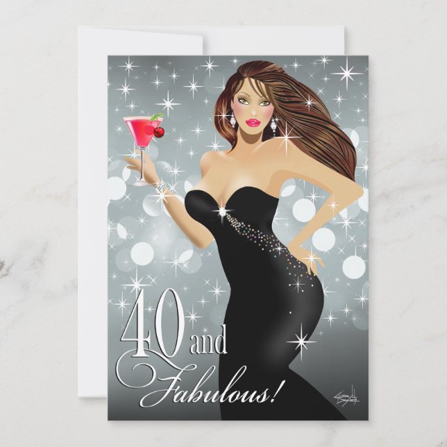 Diva Glam Bombshell 40th Birthday | silver Invitation (Front)