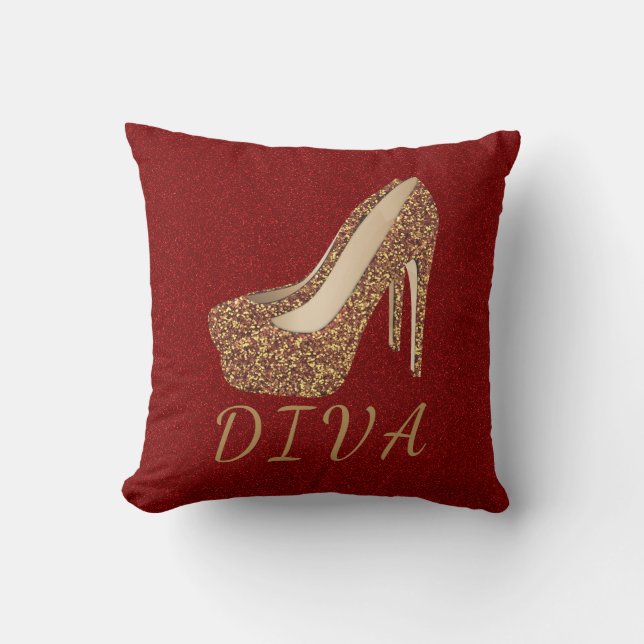 Diva Gold Glitter High Heel Shoes Bling | Glam Red Cushion (Front)
