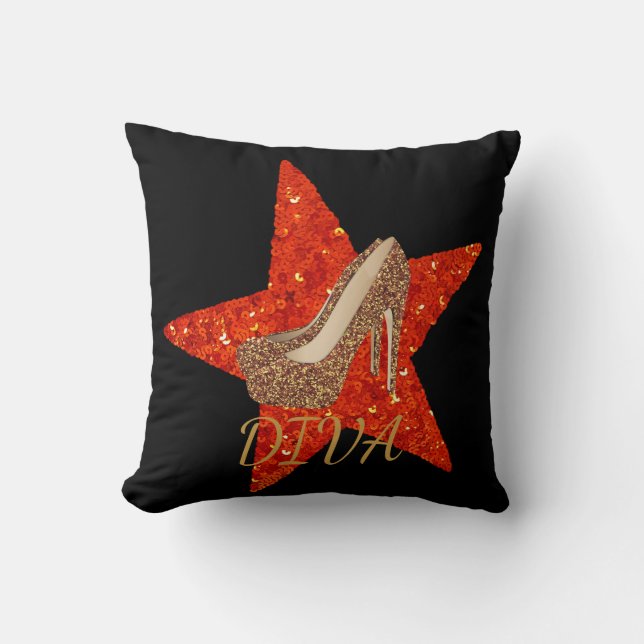 Diva Gold Glitter High Heel Shoes | Glam Red Star Cushion (Front)