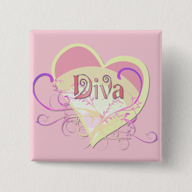 Diva Heart 15 Cm Square Badge (Front)