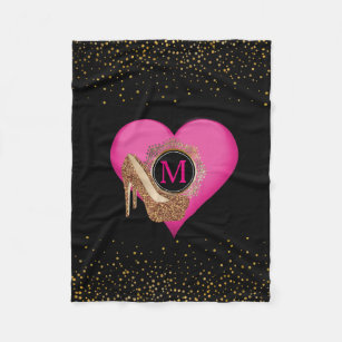 Diva High Heels   Chic Black Gold Glitter Confetti Fleece Blanket